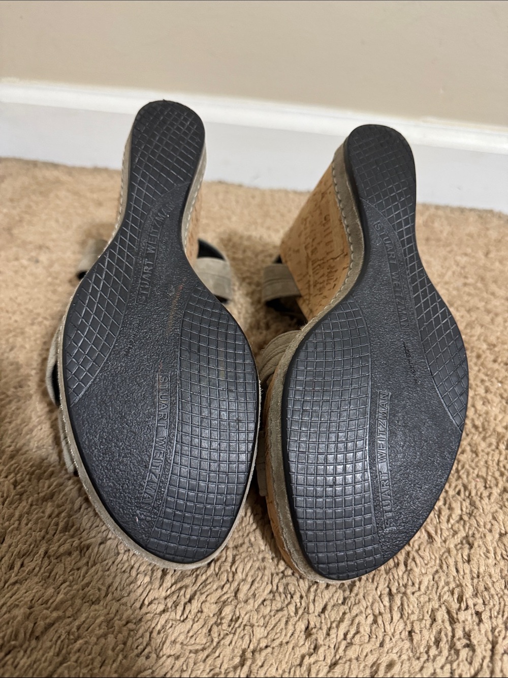 Stuart Weitzman Minx Cork Wedge Sandals Olive Green size 9.5 Boho Comfort Vacay - Picture 6 of 8